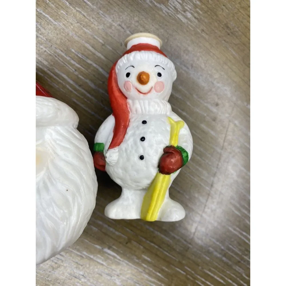 3‎ Old World Porcelain Christmas Light Covers Santa Snowman Skiing